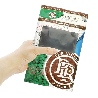 Пользовательские герметичные фольгированные пакеты с застежкой-молнией, трехсторонним уплотнением, для сигарных оберток из натурального листа, увлажняющие пластиковые упаковочные пакеты с прозрачным окном