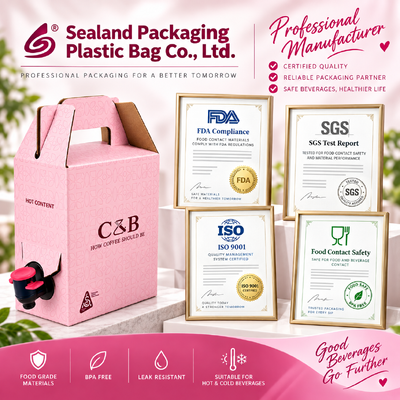 Сертификат ISO Bag In Box пластиковый прямоугольный дизайн, подходящий для упаковки жидкостей в пищевых напитках и химическом секторе