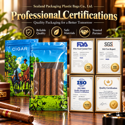 Large Cigar Humidor Bags produced with OPP LDPE Laminated Material ensuring effective cigar freshness preservation